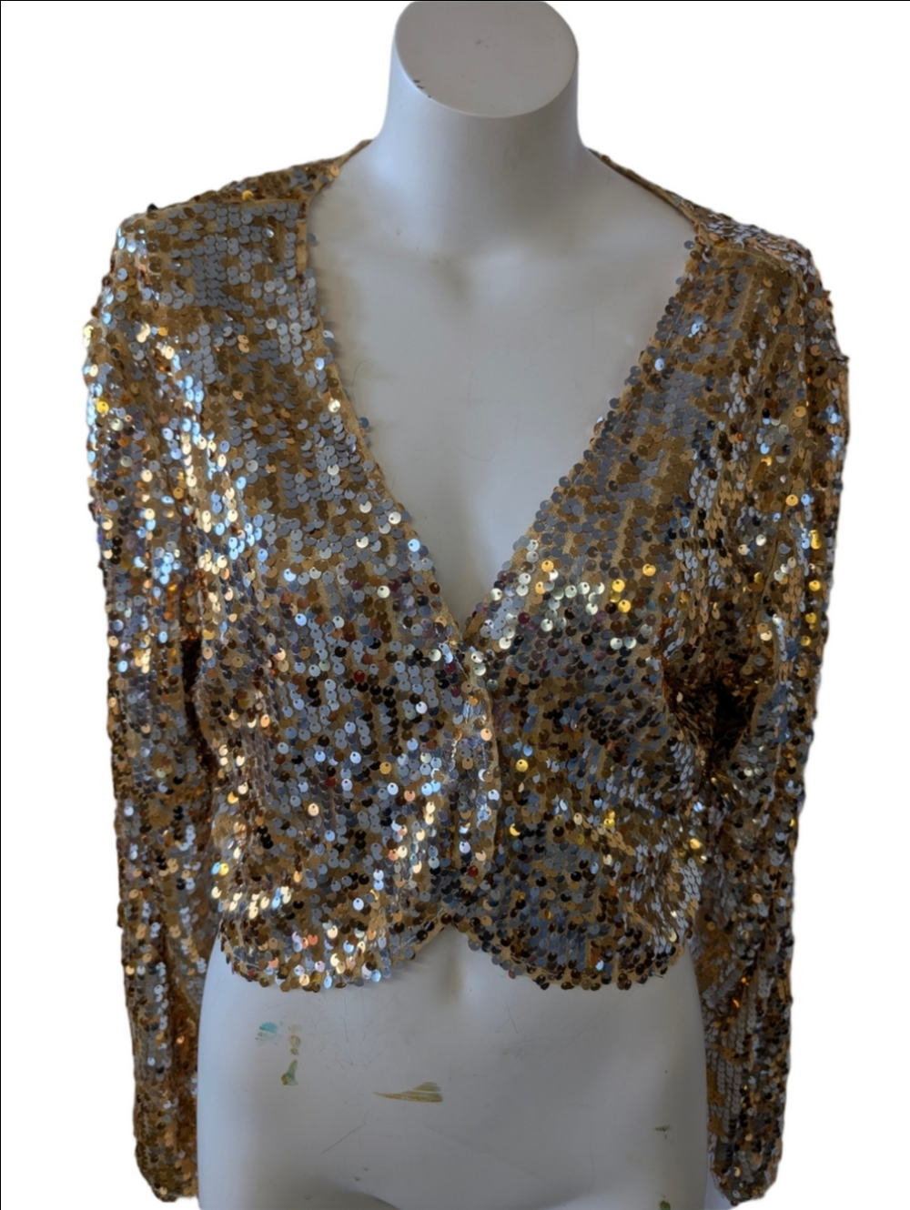 Jacket Sequin Long Sleeve Open Front Lined Cropped Bolaro Sz XL